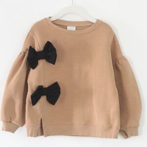 Zara Girls Long  Ballon Sleeve Boho Crewneck with Black Bows